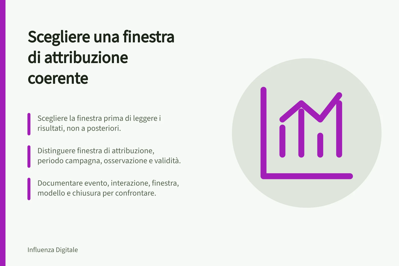 Scegliere una finestra di attribuzione coerente: Scegliere la finestra prima di leggere i risultati, non a posteriori.; Distinguere finestra di attribuzione, periodo campagna, osservazione e validità.; Documentare evento, interazione, finestra, modello e chiusura per confrontare.